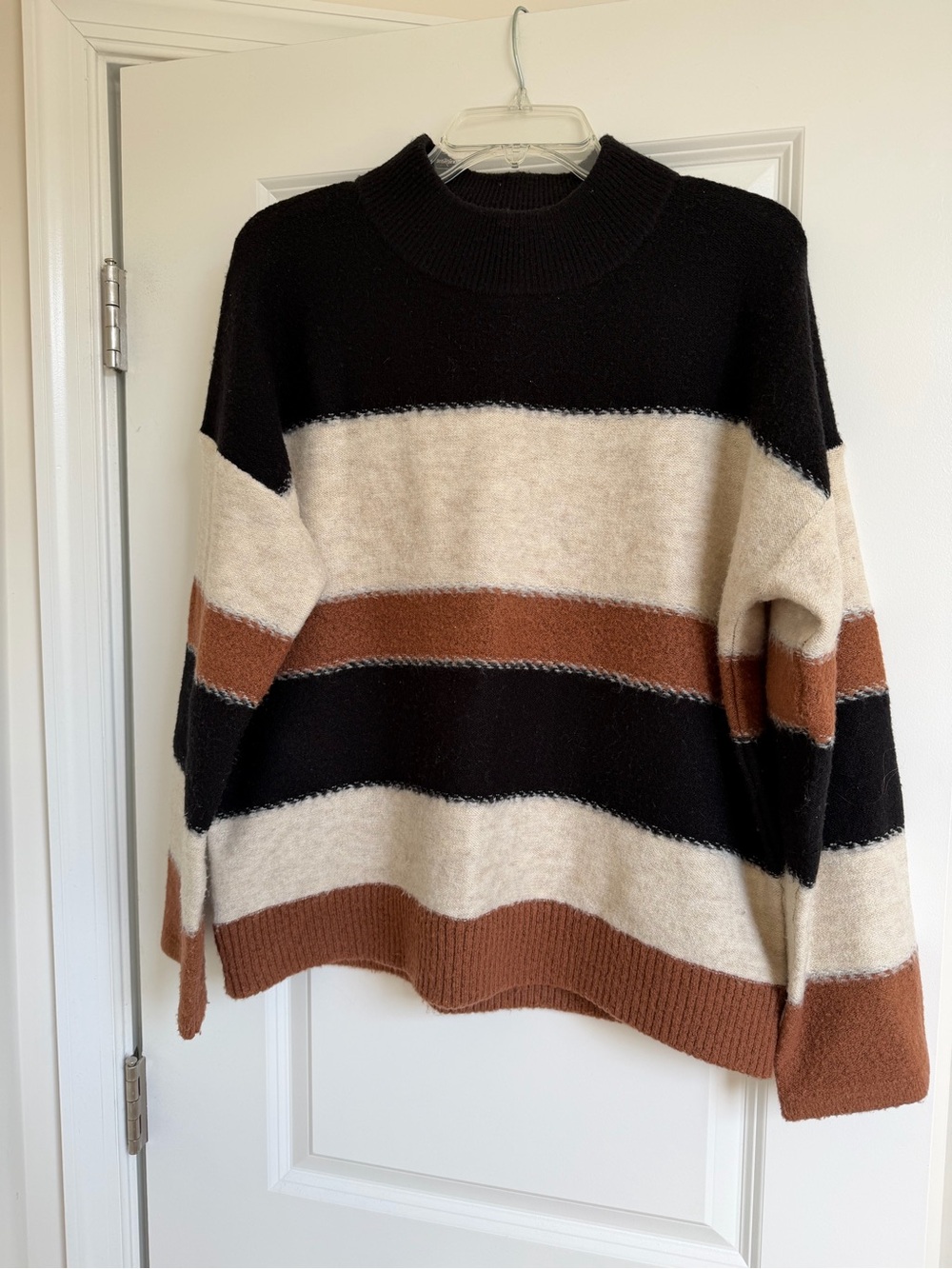 Universal Thread Striped Turtleneck Sweater in Black, Cream & Brown